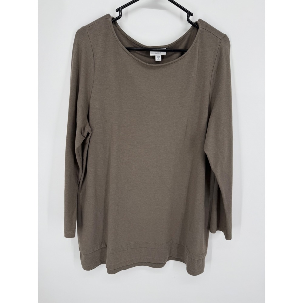 Pure Jill Tunic Top Women XL Petite Brown Pima Cotton Blend Pocket Long Sleeve